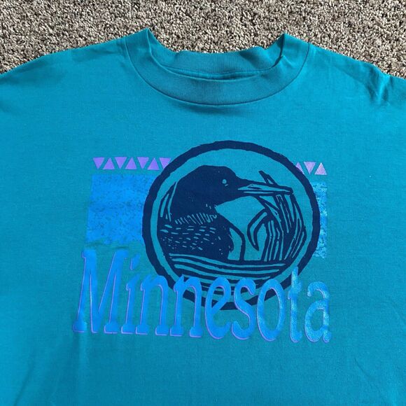 Vintage Single Stitch Minnesota Loon Graphic Tee Shirt Size XXXXL 4X Unisex Blue - Picture 3 of 7